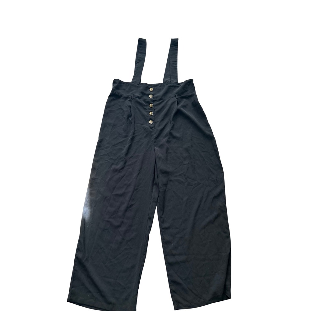 Shein Curve‎ Black Wide Leg Pinafore Overalls Suspender Pants Button Front 2XL